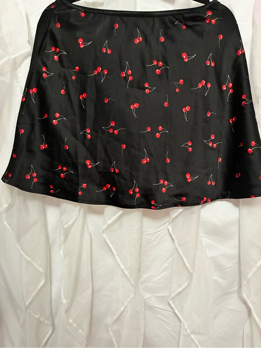 Black Cherry Print Satin A-Line Skirt